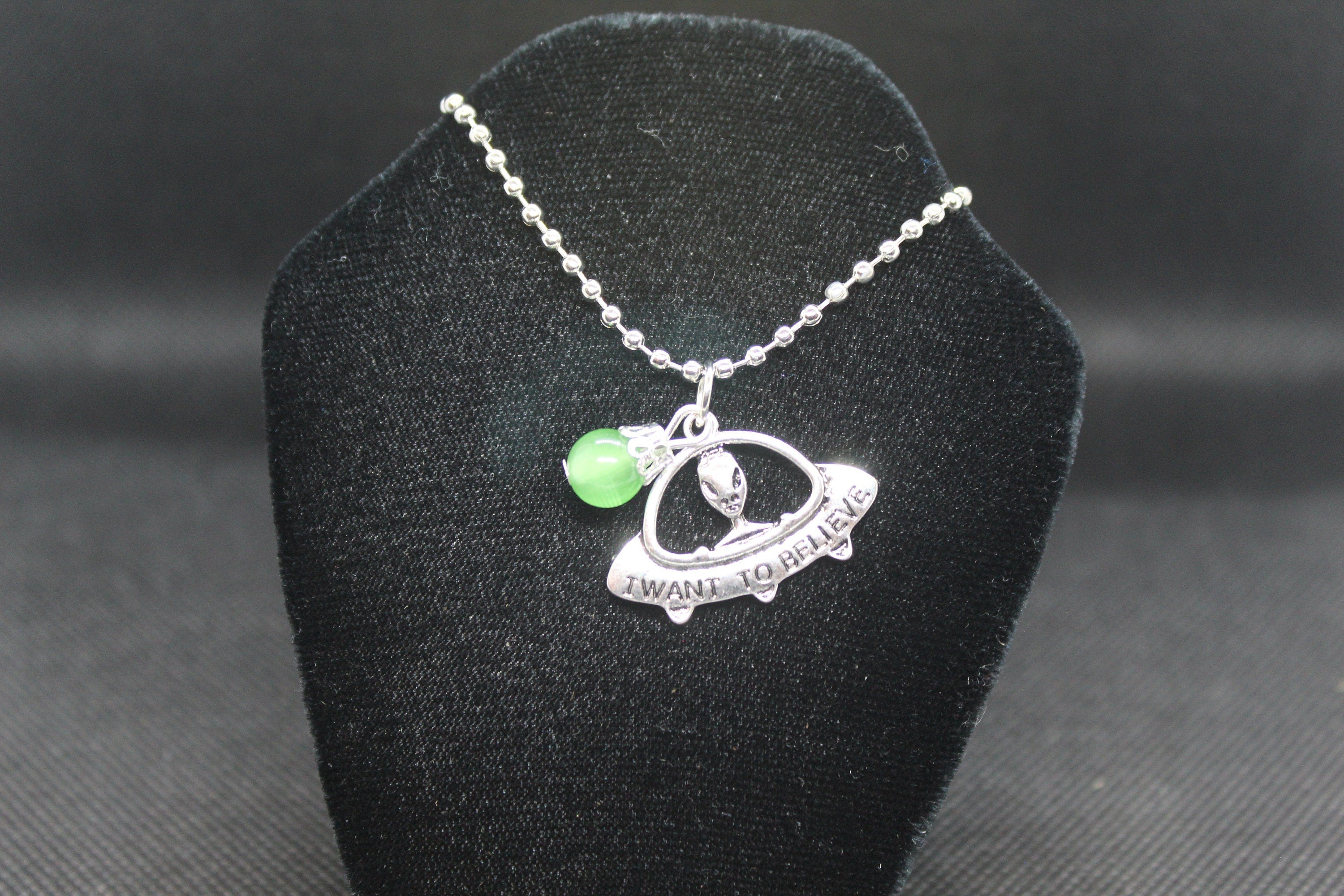 I Want to Believe UFO Alien Necklace Crystal Witch Witchy Jewelry Witchcraft Wicca Wiccan Pagan Metaphysical