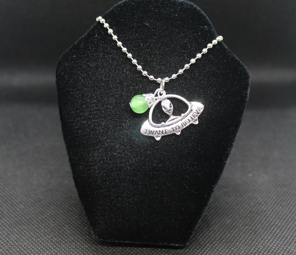 I Want to Believe UFO Alien Necklace Crystal Witch Witchy Jewelry Witchcraft Wicca Wiccan Pagan Metaphysical