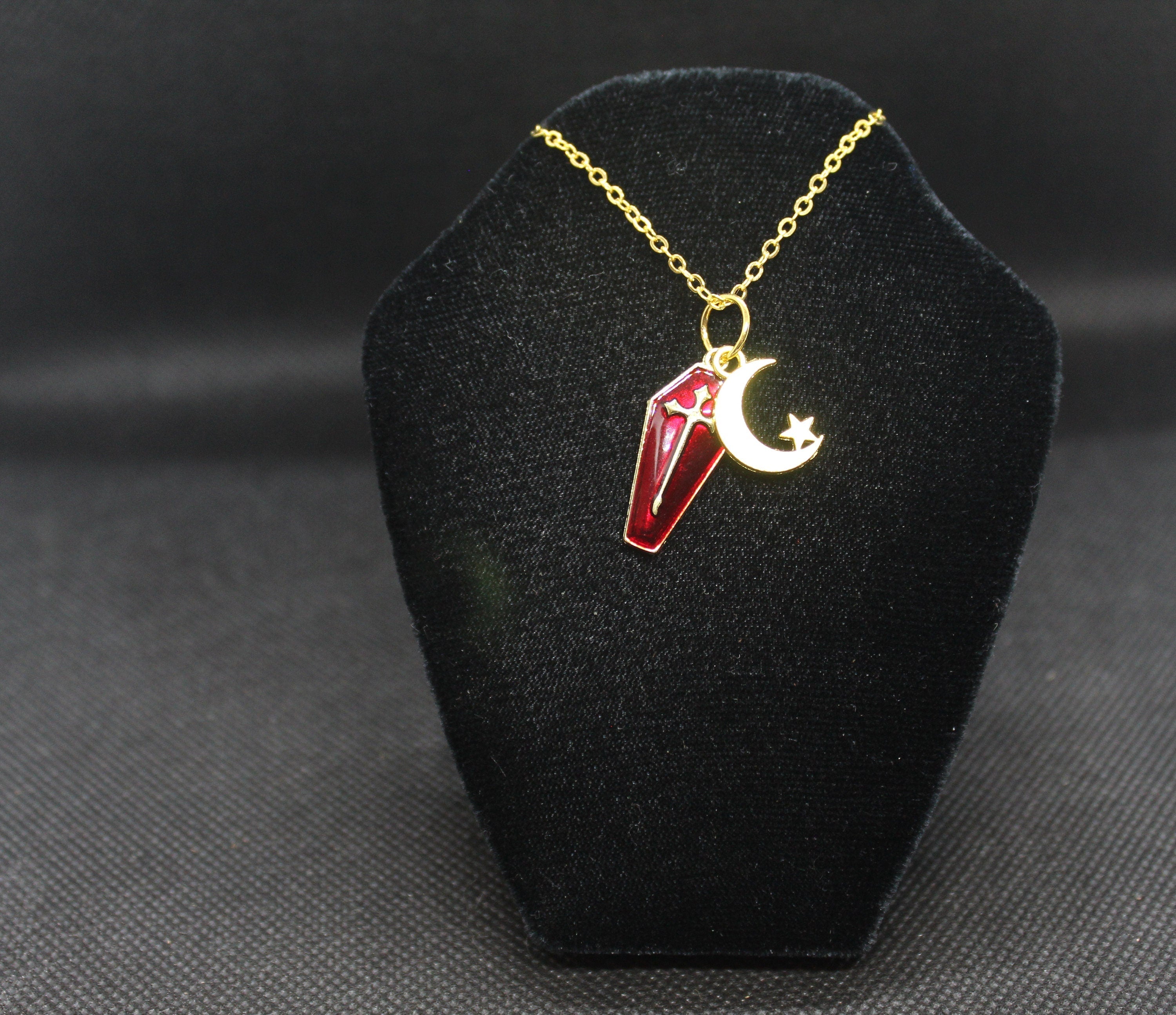 Red Coffin Moon Necklace Necklace Crystal Witch Witchy Jewelry Witchcraft Wicca Wiccan Pagan Metaphysical