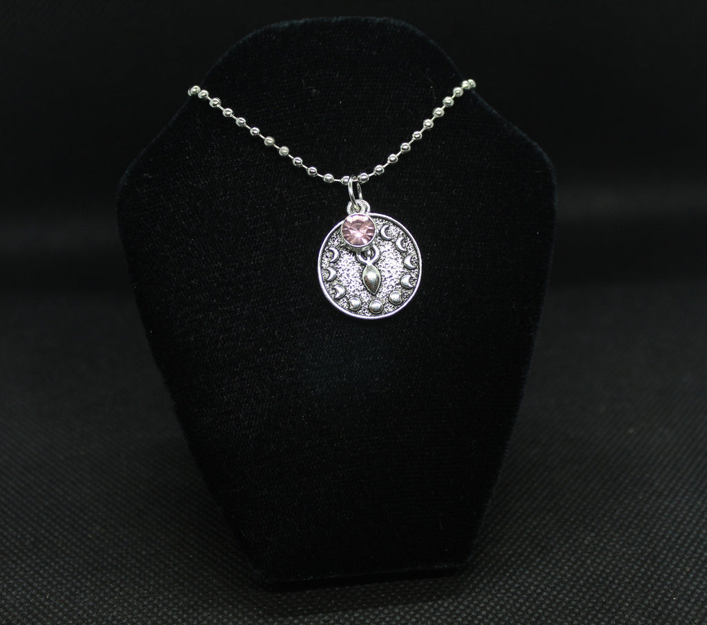 Pink Mother Goddess Moon Phase Necklace Crystal Witch Witchy Jewelry Witchcraft Wicca Wiccan Pagan Metaphysical