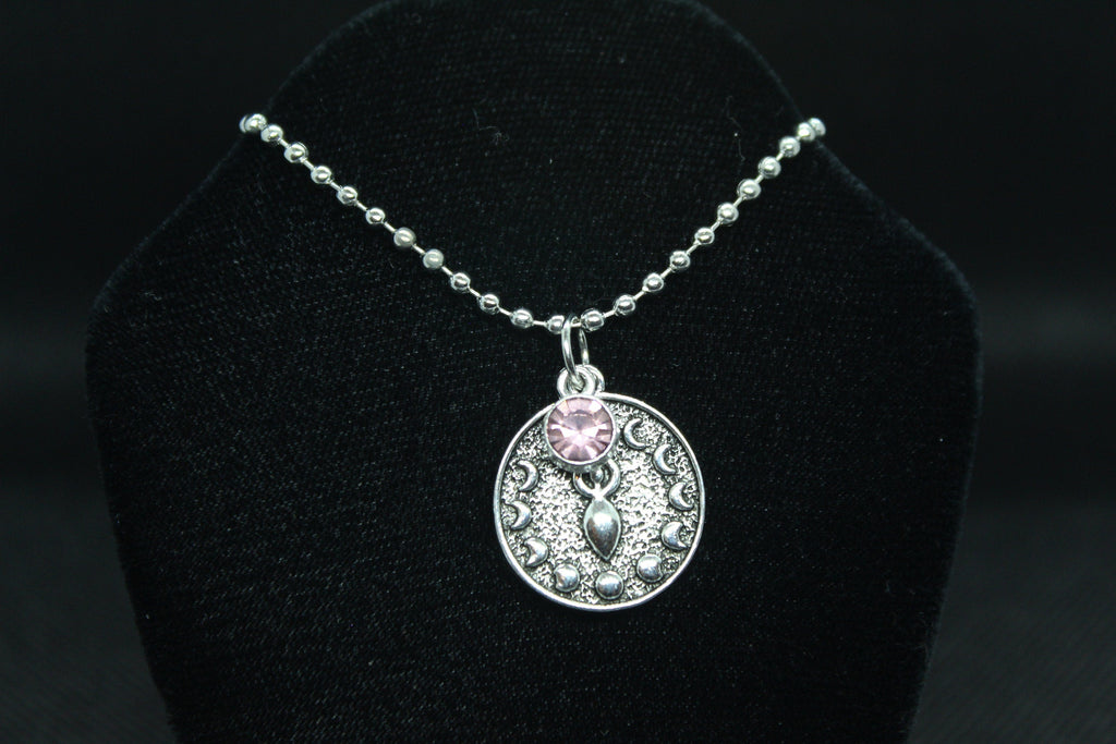 Pink Mother Goddess Moon Phase Necklace Crystal Witch Witchy Jewelry Witchcraft Wicca Wiccan Pagan Metaphysical