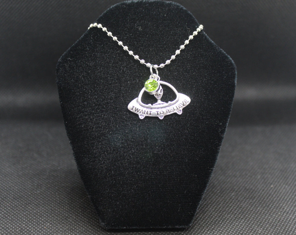 I Want to Believe UFO Alien Necklace Crystal Witch Witchy Jewelry Witchcraft Wicca Wiccan Pagan Metaphysical