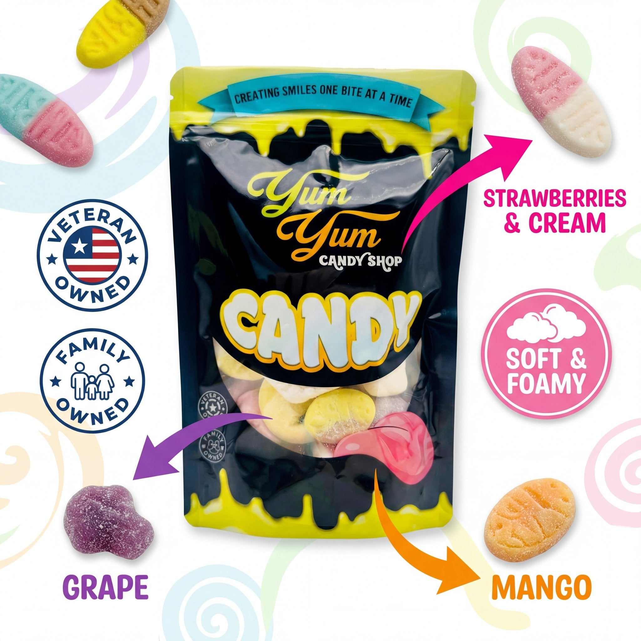 Swedish Style Gummy Candy Mix - Soft Foamy Fruit Flavors, Bubs & Sour Shapes