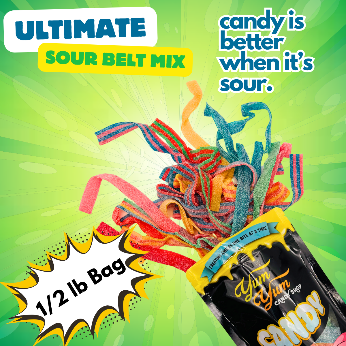 Ultimate Sour Belt Variety Mix – Halal Gummy Candy Belts Flavor Variety Pack | Yum Yum Candy Shop